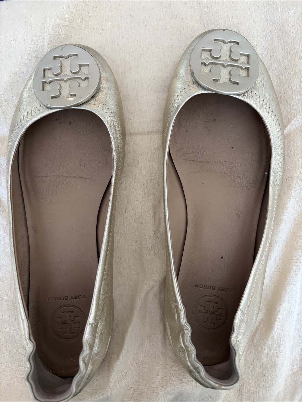 Tory Burch Metallic Gold Logo Ballet Flats